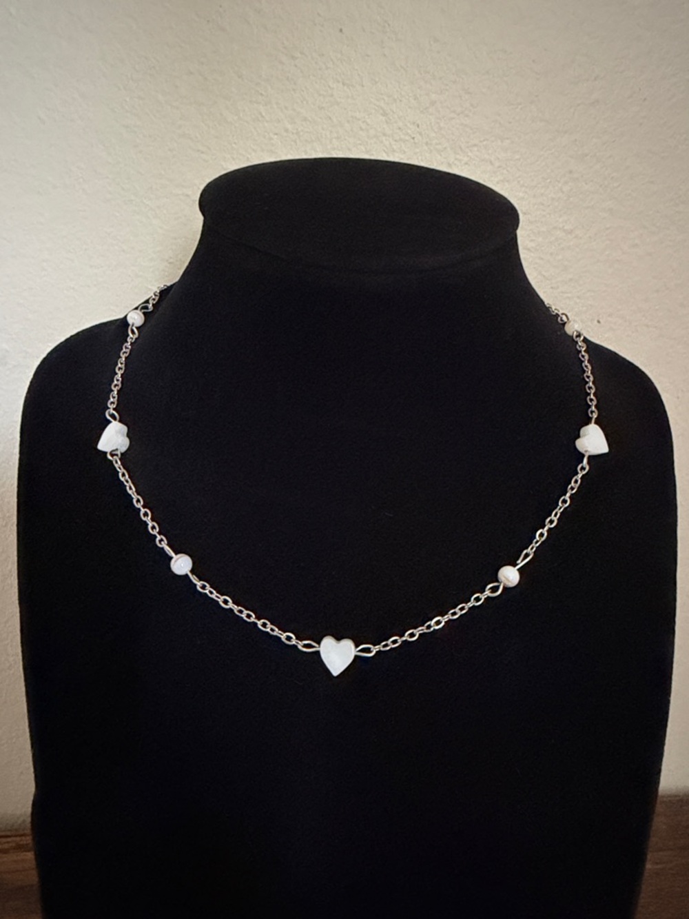 Mother of Pearl Heart and Round Shape Necklace Stainless Steel Chain